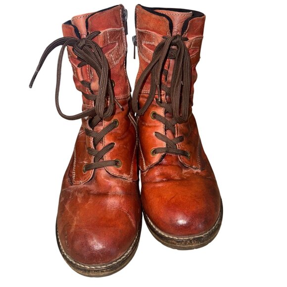 Dromedaris Womens Kara Scrunched Red Cognac Leather Suede Boot 9 Boho Bootie - Picture 4 of 13